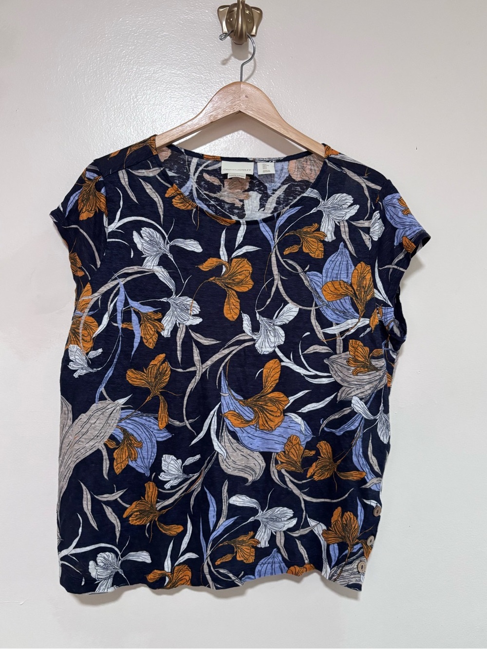 Cynthia Rowley 100% Linen Top Floral Iris Top Relaxed Flowy Garden Resort Summer